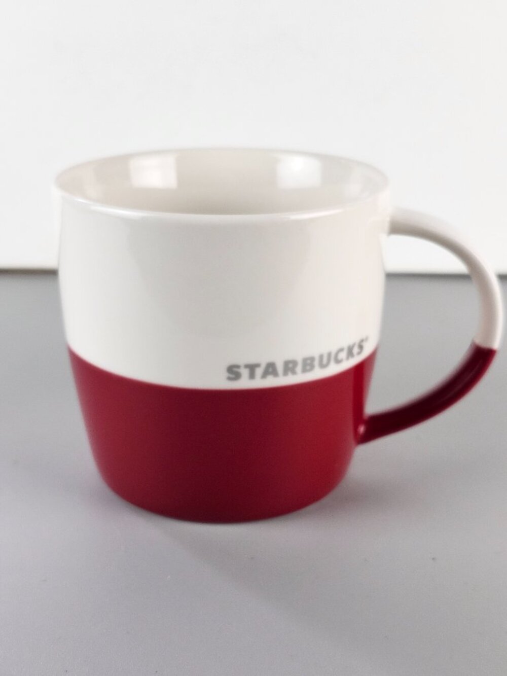 Starbucks 2011 Red & White Color Block Bone China Coffee Mug 16 oz.